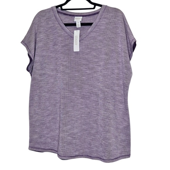 Chico's Tops - Weekends by Chico's Purple Knit V-Neck Short‎ Sleeve Top 3 or L Basic Minimalist